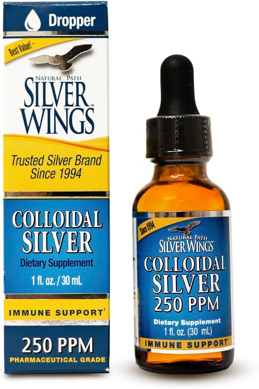 Doğal Pat Silver Wings Colloidal Silver Liquid - Geliştirilmiş Immune Support Supplement - 250ppm (1250mcg) - 1oz Dropper