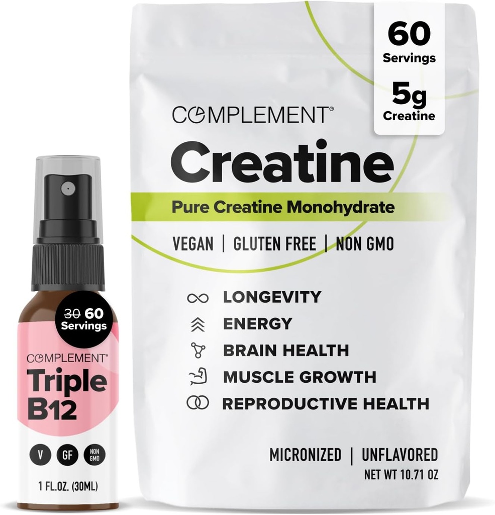 Συμπληρωματικό τριπλό B12 Spray & Creatine Bundle – Vegan B12 συμπλήρωμα και υποστήριξη μυϊκής απόδοσης