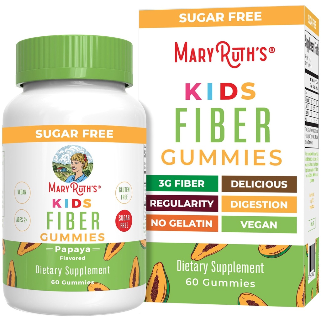 MaryRuth Organics Fiber Gummies for Kids | 2 Ay Supply | Sugar Free | ► Fiber Supplement | Gut Health & Digestion Support | 3g Fiber per Gummy | Vegan | 60 Count