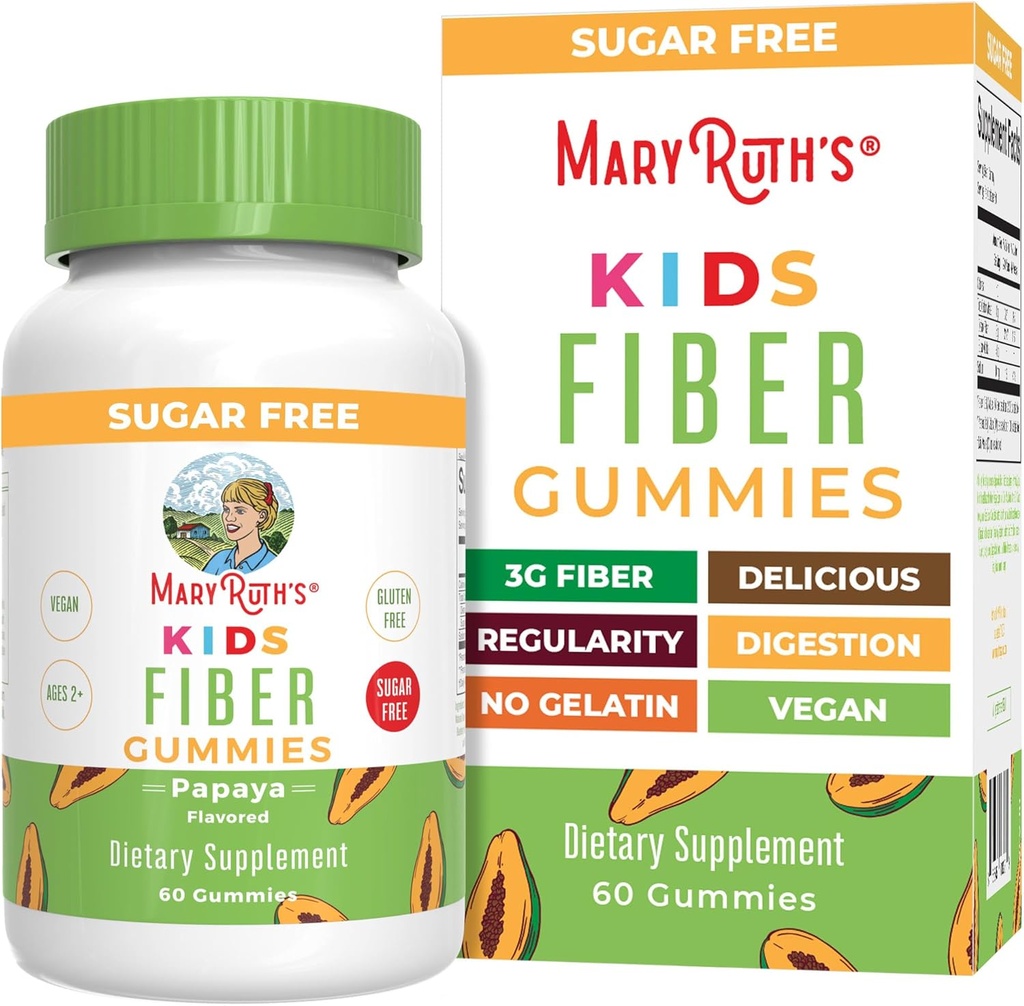 MaryRuth Organics Fiber Gummies for Kids | 2 Ay Supply | Sugar Free | ► Fiber Supplement | Gut Health & Digestion Support | 3g Fiber per Gummy | Vegan | 60 Count