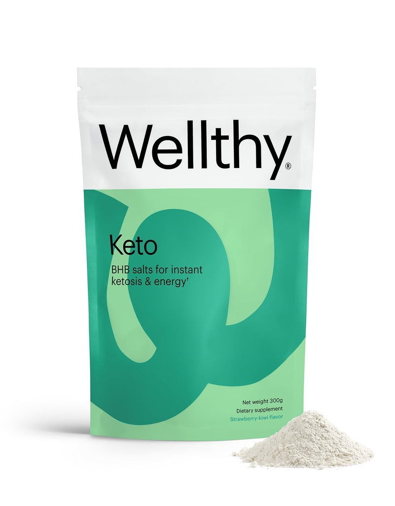 Wellthy Keto Power με άλατα BHB για την άμεση κέτωση και την ενέργεια, φυσική γεύση φράουλας Kiwi, 10,58 oz