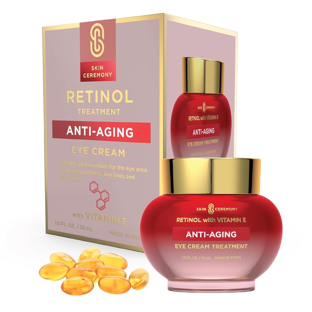 Retinol & Vitamin E Αντι-Γήρανση Κρέμα ματιών - μειώνει την ατονία, Fine Lines & Crow’s Feet - Δερματολόγος Δοκιμασμένος, Κορεατική φροντίδα του δέρματος για όλους τους τύπους δέρματος - 1.0 Fl. Oz