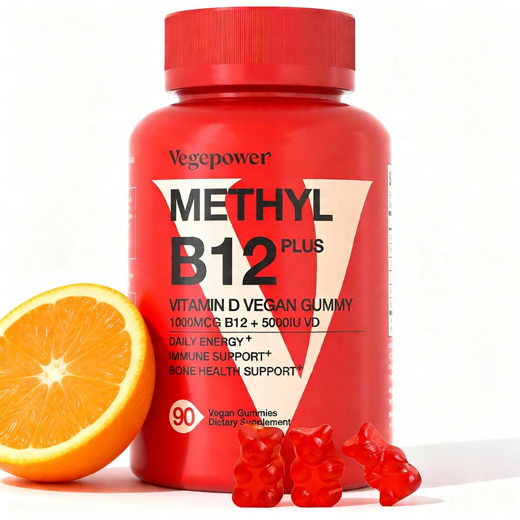 Vegan D3 & B12 Gummies, Torch B12 Supplement for Yetişkinler & Çocuklar, Doğal Enerji için D 3 Vitamini ile Geliştirildi, Immune, Metabolism & Focus, Orange, 90 Gummies
