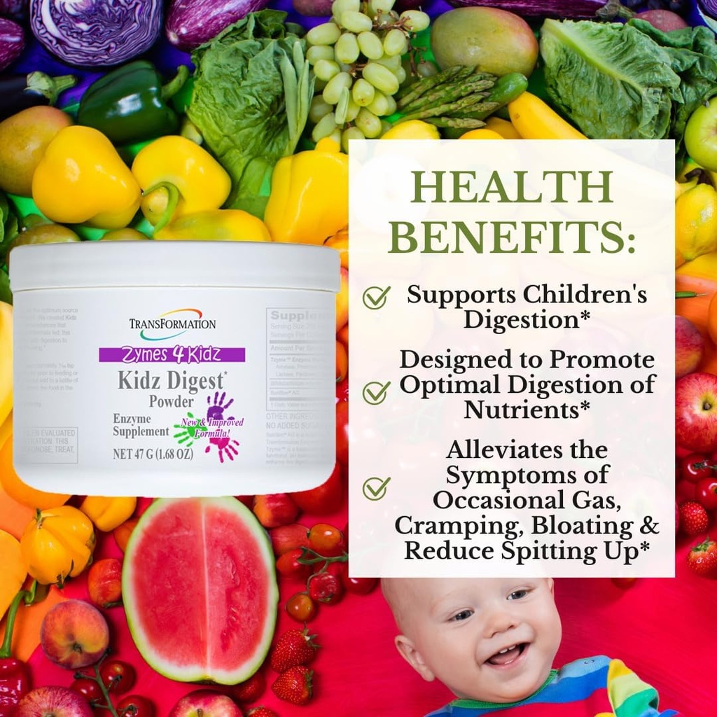 SAĞLI GENESIS OF GOOD SA Enzymes Digest Toz, Natural Digestive Support for Kids, Supports Health Digestion & Alleviate The Sramping, Bloating, Easy to Mix, 47g
