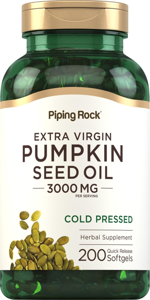 Piping Rock Kabak Tohum Yağı Yumuşakgel Capsules | 3000 mg | 200 Kont | Cold Pressed Herbal Supplement | Ekstra Virgin | Non-GMO, Gluten Free