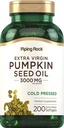 Piping Rock Kabak Tohum Yağı Yumuşakgel Capsules | 3000 mg | 200 Kont | Cold Pressed Herbal Supplement | Ekstra Virgin | Non-GMO, Gluten Free