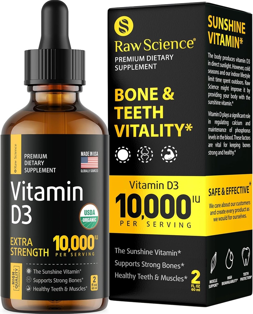 Sıvı D Vitaminleri - Vitamin D3 10.000 Daha Hızlı Aborpsiyon için İOS - Güçlü Kemikleri ve Sağlıklı Kalp - Mood & Immune System Function - High Dose D3 Vitamin Sublingual - 2 fl oz