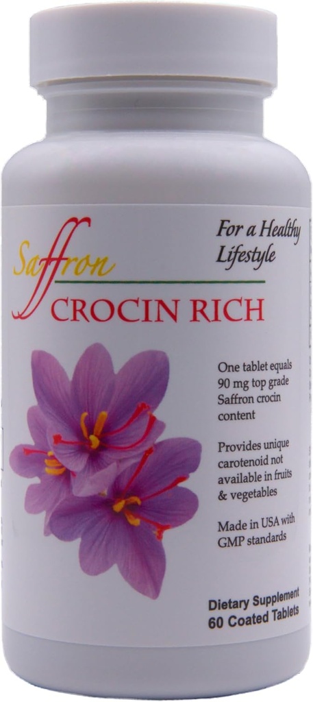 CROCIN RICH – 7.5 mg Crocin (Key Saffron Active) + Lutein & Zeaxanthin Eye Supplement | Vizyon, Macular & Retina Destek | Blue Light & Eye Pressure Protection | Klinik olarak Studied Crocin – 60 Tabletler