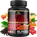 Ceylon Cinnamon Capsules with Berberine HCl, Apple Cider Vinegar, Turmeric, BTC, Black Pepper - 6in1 for Support Immune Function - 60 Count Count