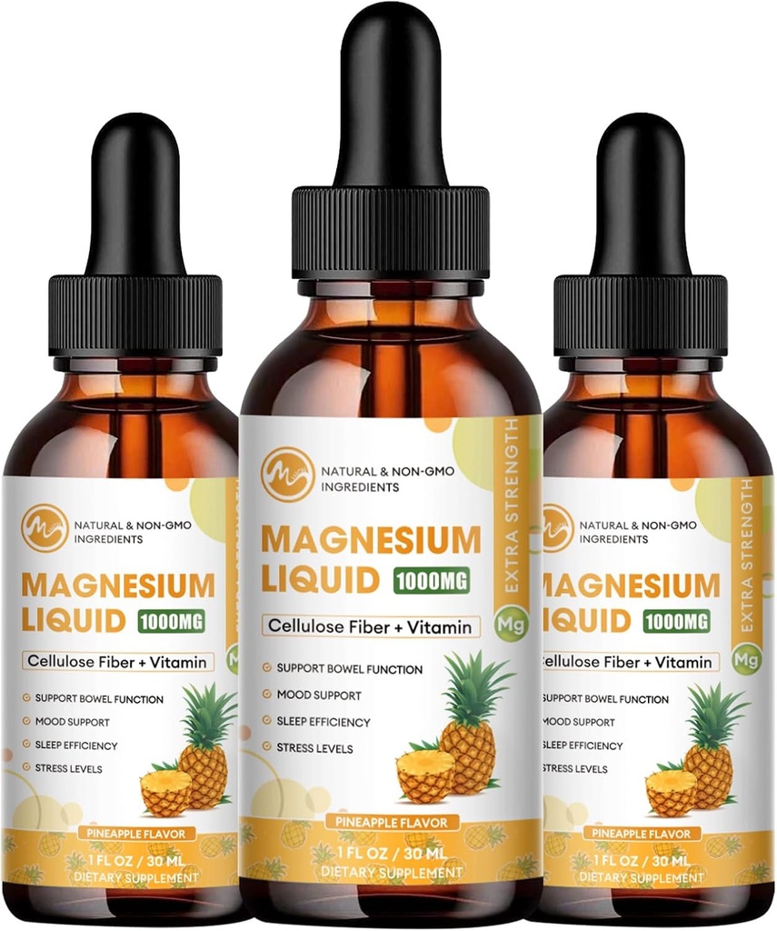 M inç (3 Pack) Magnezyum Glycinate Drops - Magnezyum Liquid Supplement 1000mg with Fiber Bromelain Vitamin B,C,D -% 98 Abxia Pills Gummies