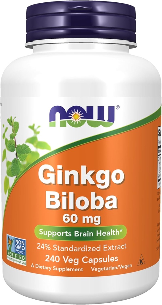 Şimdi Gıdalar Tamamlıyor, Ginkgo Biloba 60 mg,% 24 Standartlaştırılmış Ekstraksiyon, Non-GMO Projesi Doğrulandı, 240 Veg Capsules