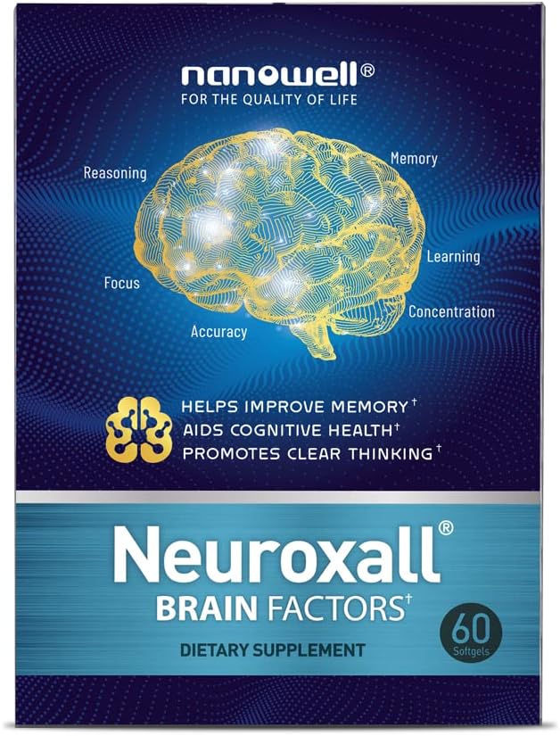 NANOWELL Nöroxall Beyin Faktörleri - Vitamin B6, Astaxanthin, Ginkgo Biloba Extract & Phosphatidylserine - Boosts Brain Health, Memory & Focus - 60 Softgels