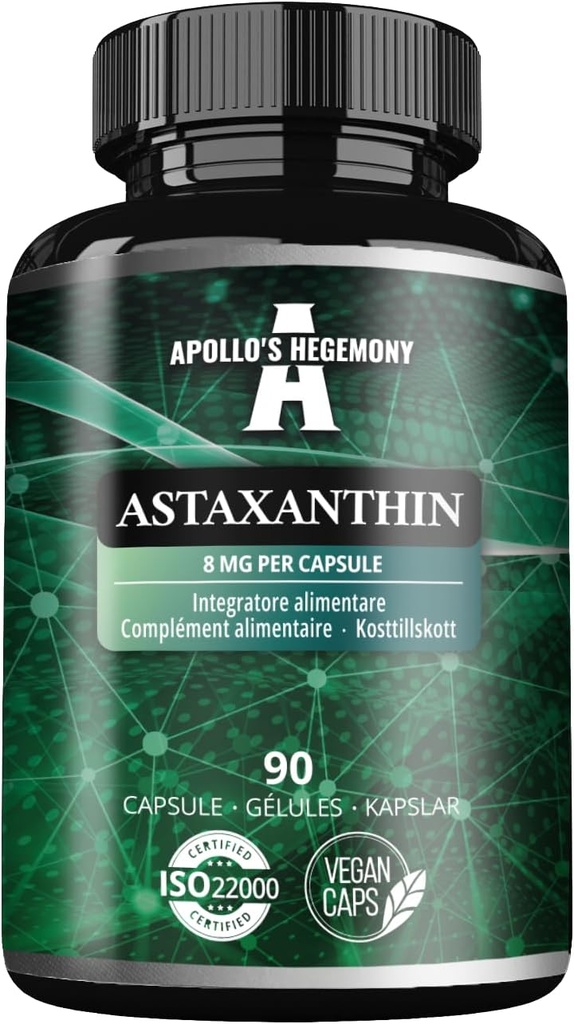 APOLLO'S HEGEMONY Astaxanthin 8 mg Microalgae Haematococcus pluvialis - 90 Vegan Capsules - 3 Ay Supply - Güçlü antioksidan - Diyet Supplement