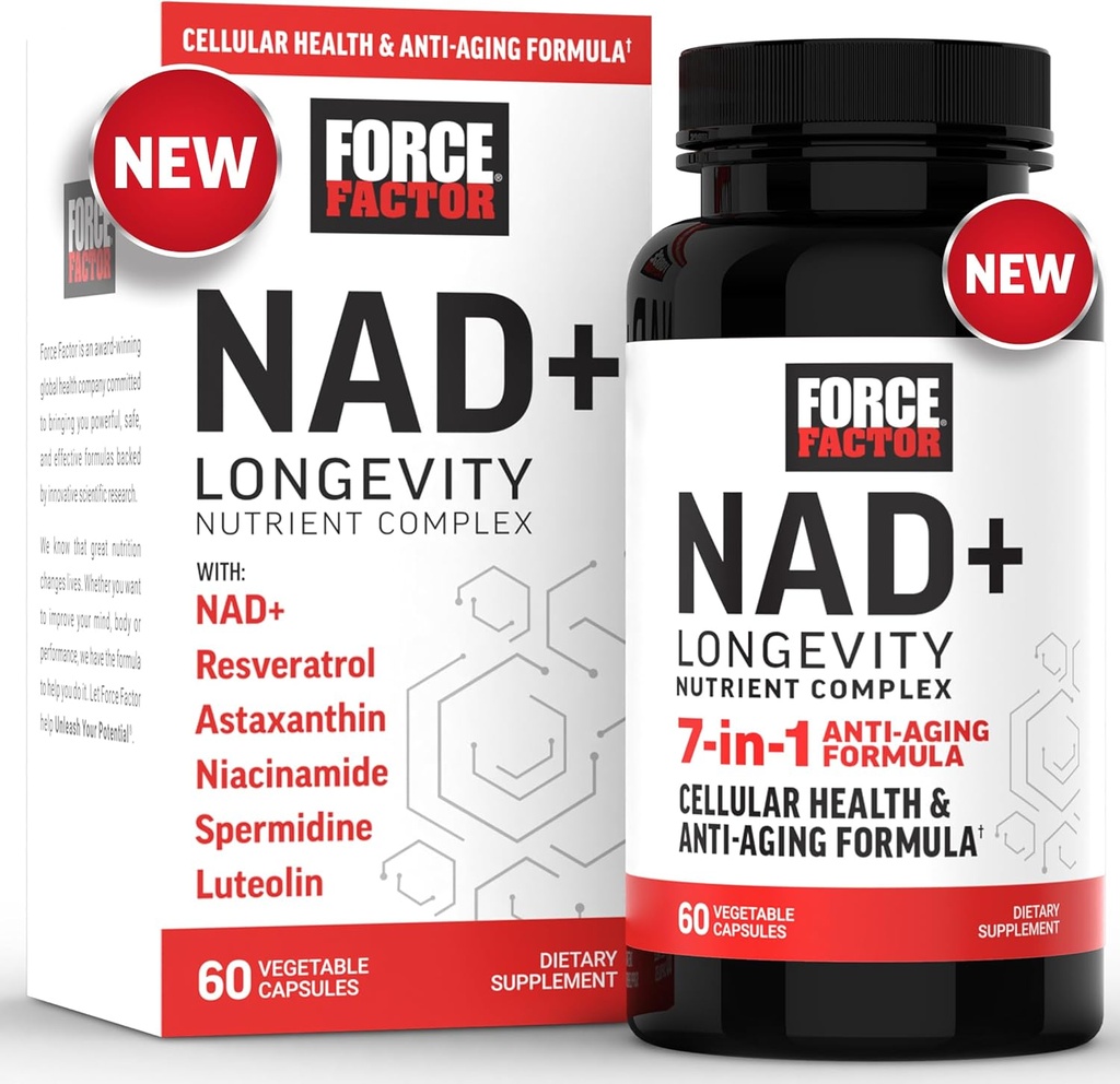 FORCE FACTOR NAD+ (NMN veya Nicotinamid Riboside Alternatif) Resveratrol, Astaxanthin, spermidine & Luteolin Kompleksi, NAD Hücreleri Desteklemek için, 60 Capsules Health & Health Aging, 60 Capsules