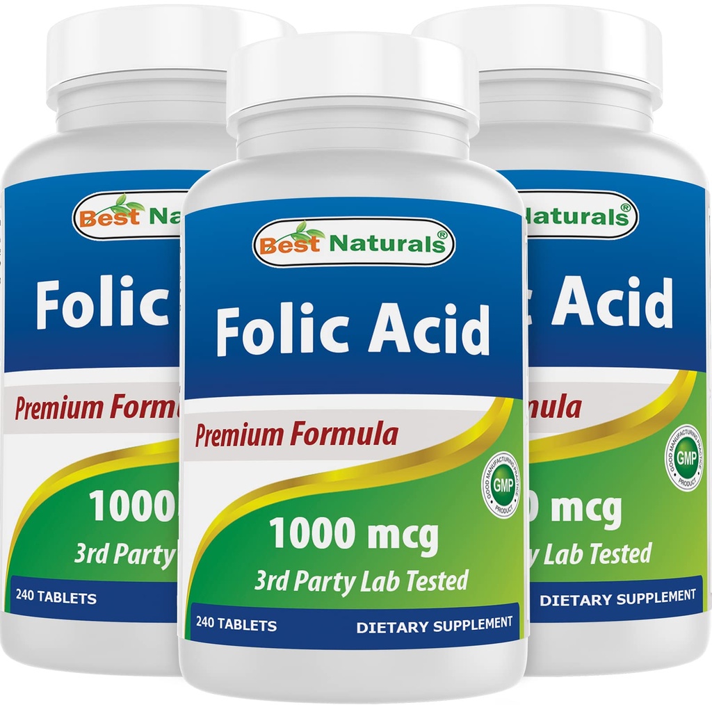 Best Naturals Φολικό οξύ 1000 mcg (βιταμίνη B9), 240 δισκία (1000 mcg (πακέτο των 3))