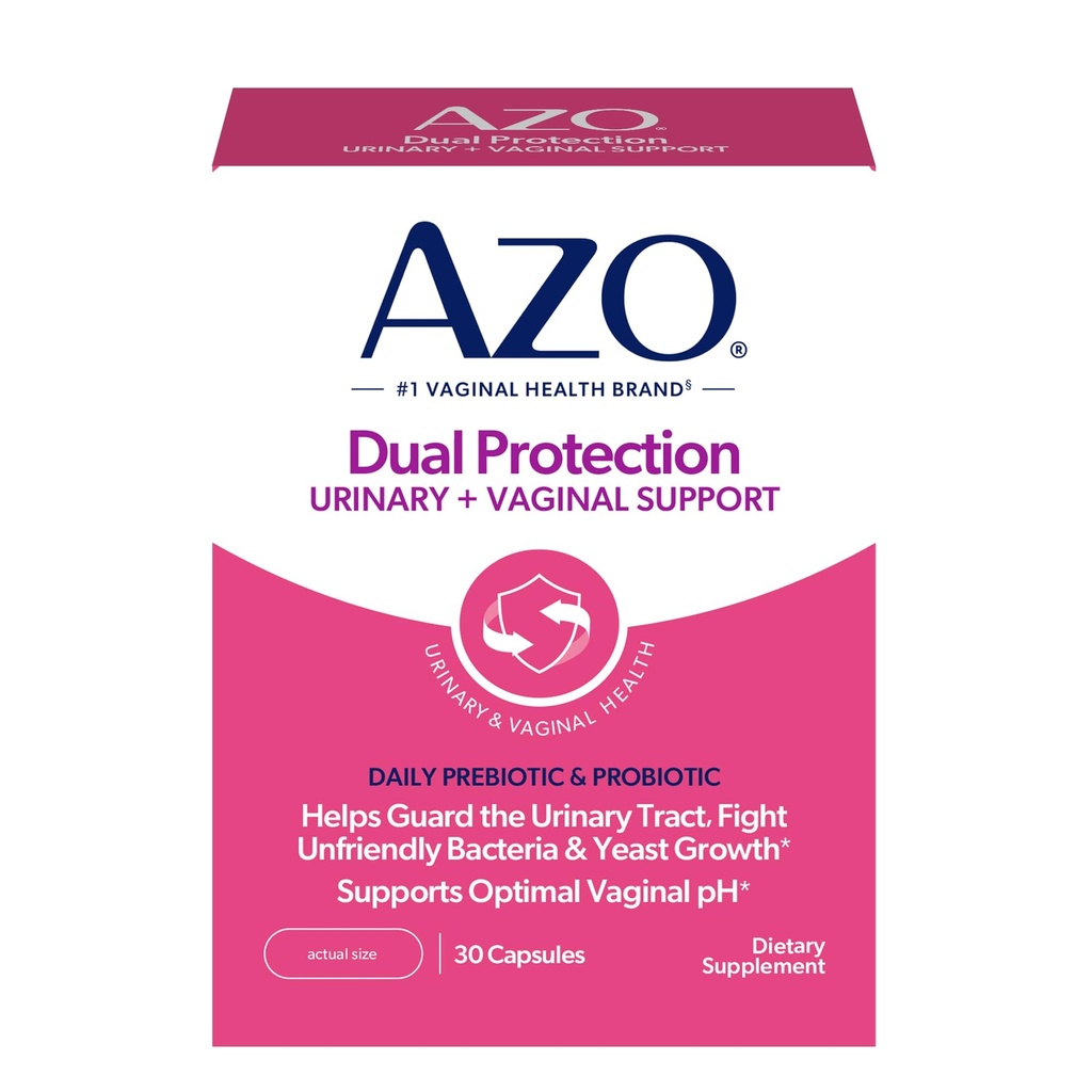 AZO Dual Protection, Urinary + Vaginal Support, Prebiyotiks and Probiyotiks for Women*, Starts Working within 24 Hours, Non-GMO, 30 Count Count