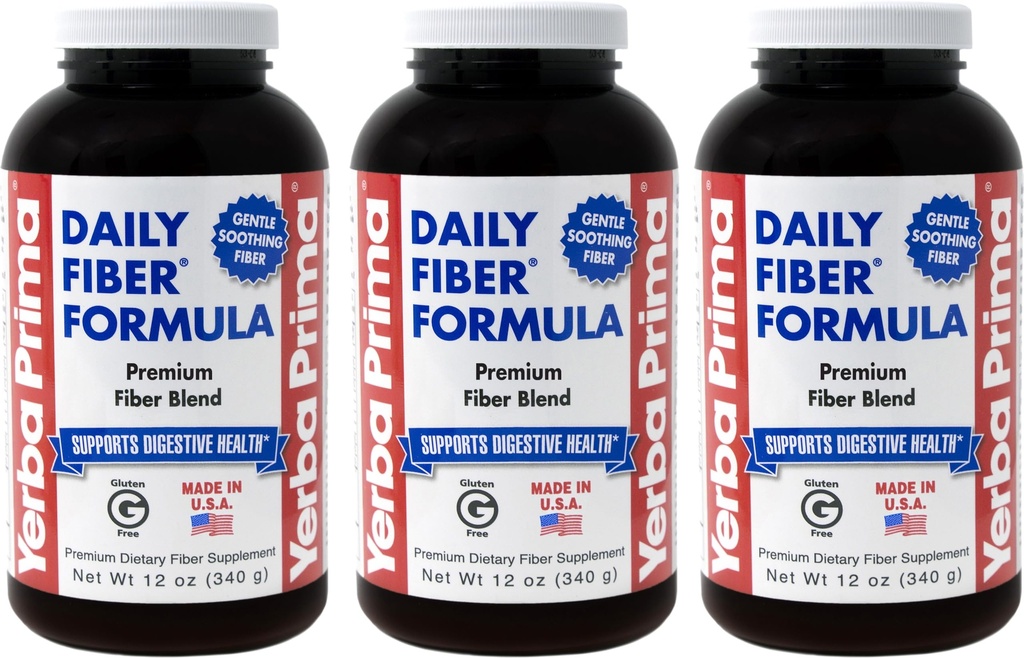 Yerba Prima Daily Fiber Formula Toz - 12 oz (Pack of 3) - ► ve Çözülemeyen Diyet Fiber Supplement - Kolon Temiz - Vegan, Non-GMO, Gluten-Free-Free-GMO, Gluten-Free