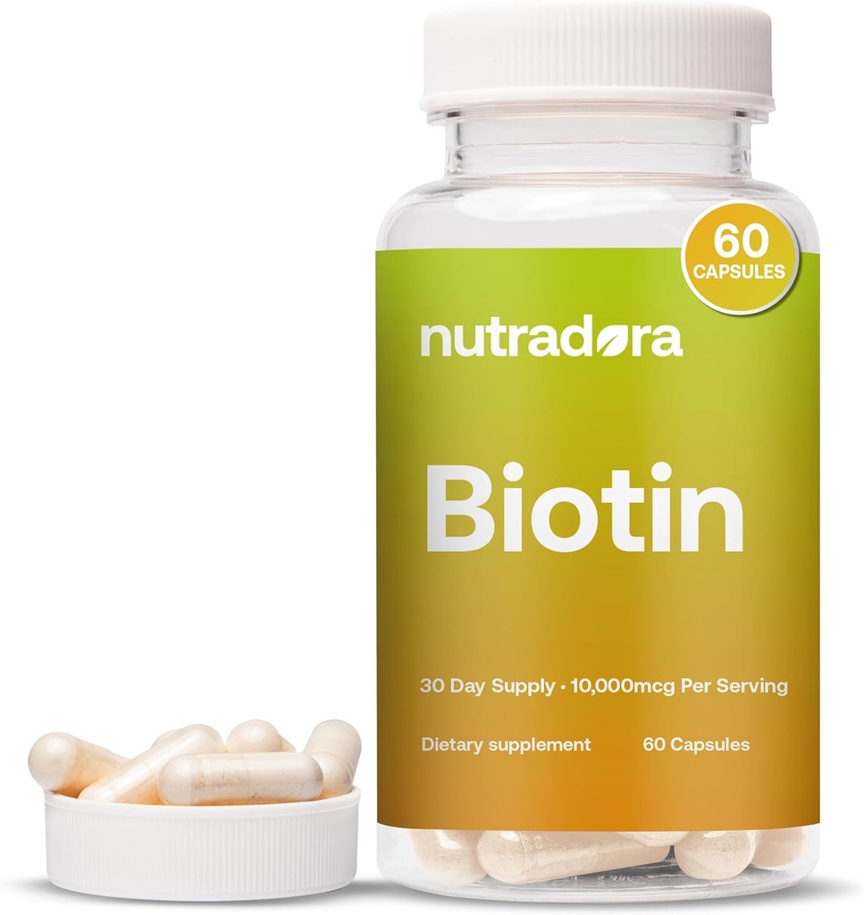 Biotin 10000mcg Κάψουλες με ασβέστιο για το δέρμα των μαλλιών και τα νύχια - φυσικά παραγόμενο συμπλήρωμα βιοτίνης για την ανάπτυξη των μαλλιών και πάχος 10.000mcg Vegan κάψουλες – Formated in USA 60 Count