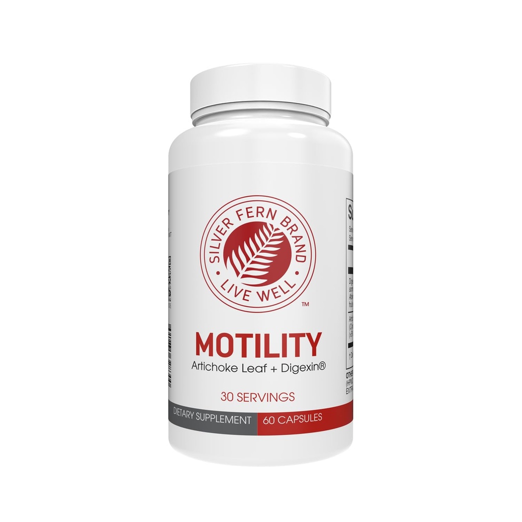 Silver Fern Brand Motility- Non-Laxative Constipation and Slow Motility Boost - 60 Capsules, 30 Day Supply - Contains Artichoke Leaf, Tender Okra Pods, & Winter Cherry