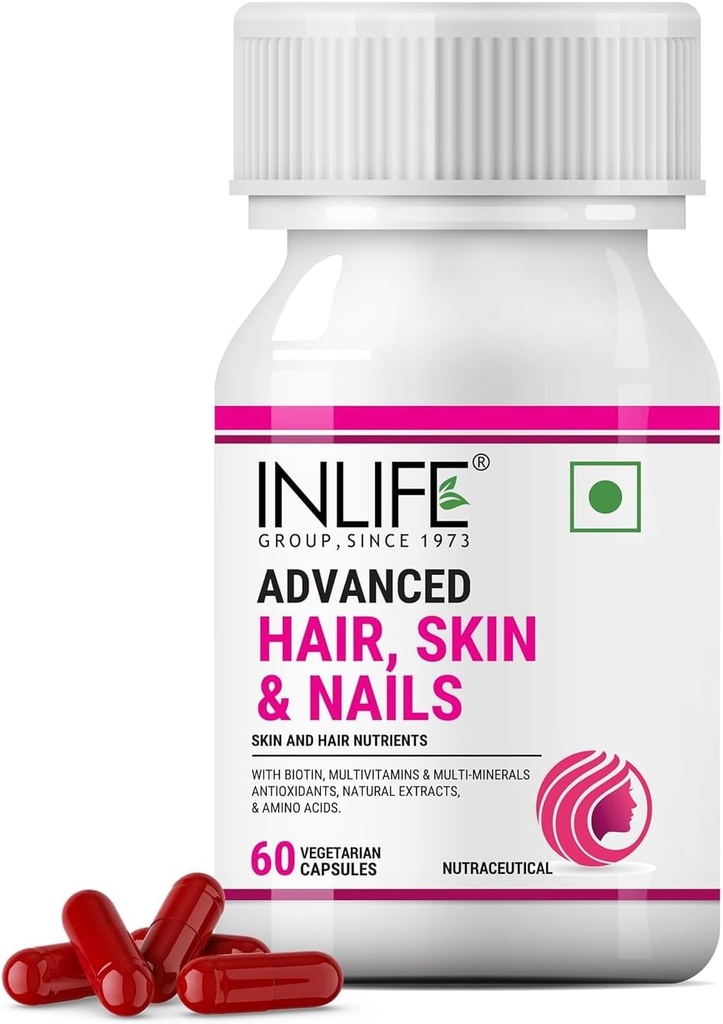 Biotin Advanced Hair Skin & Nails Supplement with Multivitamin Minerals Amino Asits for Hair Care - 60 Vegetarian Capsules