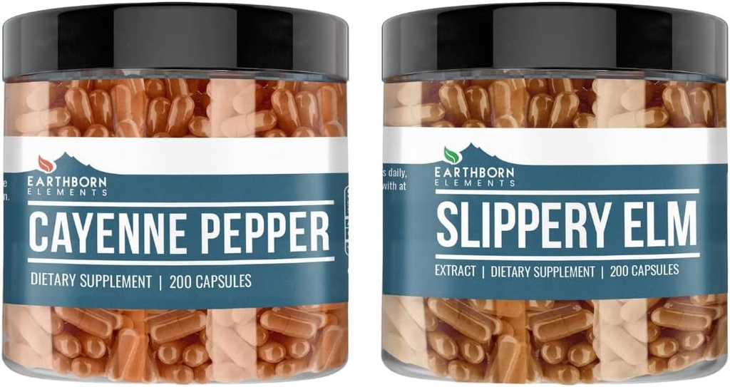 Earthborn Elements Cayenne Pepper & Slippery Elm Sche (200 Capsules Her biri) Pure & Undiled, Hayır Katkıları Yok