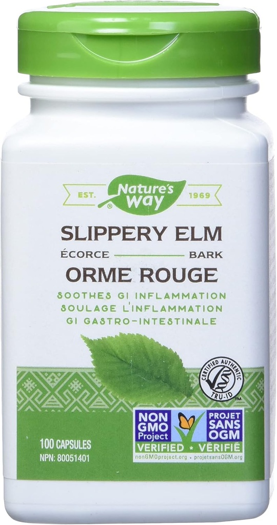 Nature's Way Slippery Elm Bark, Soothes Gastrointestinal Inflammation, 100 Vegetarian Capsules (2 Pack)