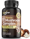 Organik Mushroom Supplement - Top 10 Mushrooms Mix with Cordyceps, Reishi, Maitake, Shiitake, Lions Mane & More | Nootropics Brain Focus Support | 2600 mg | 90 Capsules