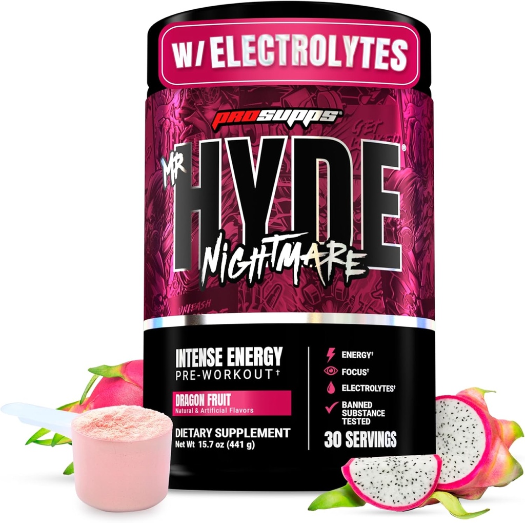 PROSUPPS Bay Hyde Nightmare Pre Workout Toz with Caffeine & Beta Alanine - Intense Energy, mental Focus & Performance - Gym & Fitness Supplements (Dragon Meyvesi, 30 Hizmet)
