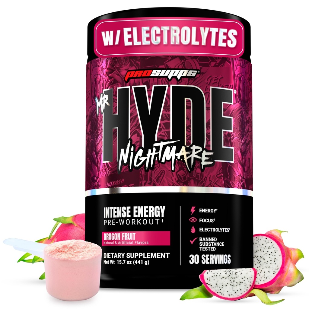 PROSUPPS Bay Hyde Nightmare Pre Workout Toz with Caffeine & Beta Alanine - Intense Energy, mental Focus & Performance - Gym & Fitness Supplements (Dragon Meyvesi, 30 Hizmet)