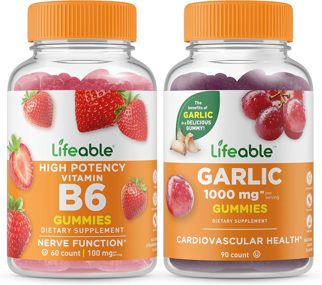 Lifeable Vitamin B6 +, 1000 mg, Gummies Sche - Great Tasting, Vitamin Supplement, Gluten Free, GMO Free, Chewable
