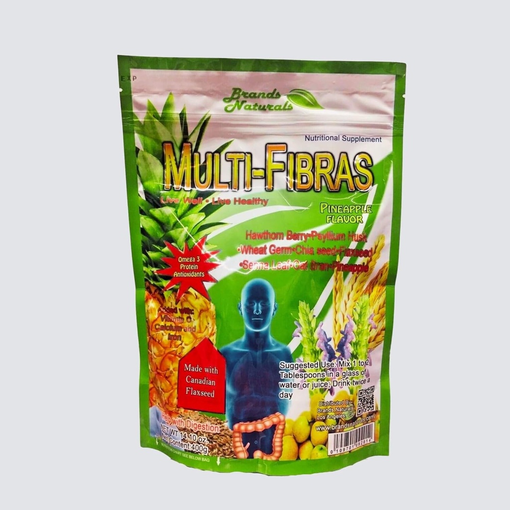Generic Brands Naturals Multi-Fiber (Multi-Fibras) Pineapple Flavor Omega 3 Kanadalı Flaxseed Psyllium Husk Toz 14.10 oz.
