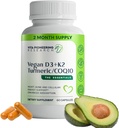 5-σε-1 Βιταμίνη D3 2000IU + K2Vital Βιταμίνη K2 με Κουρκουμά και COQ10 - με Avocado σκόνη για ενισχυμένη απορρόφηση - καρδιά, οστά, κυτταρική υποστήριξη υγείας