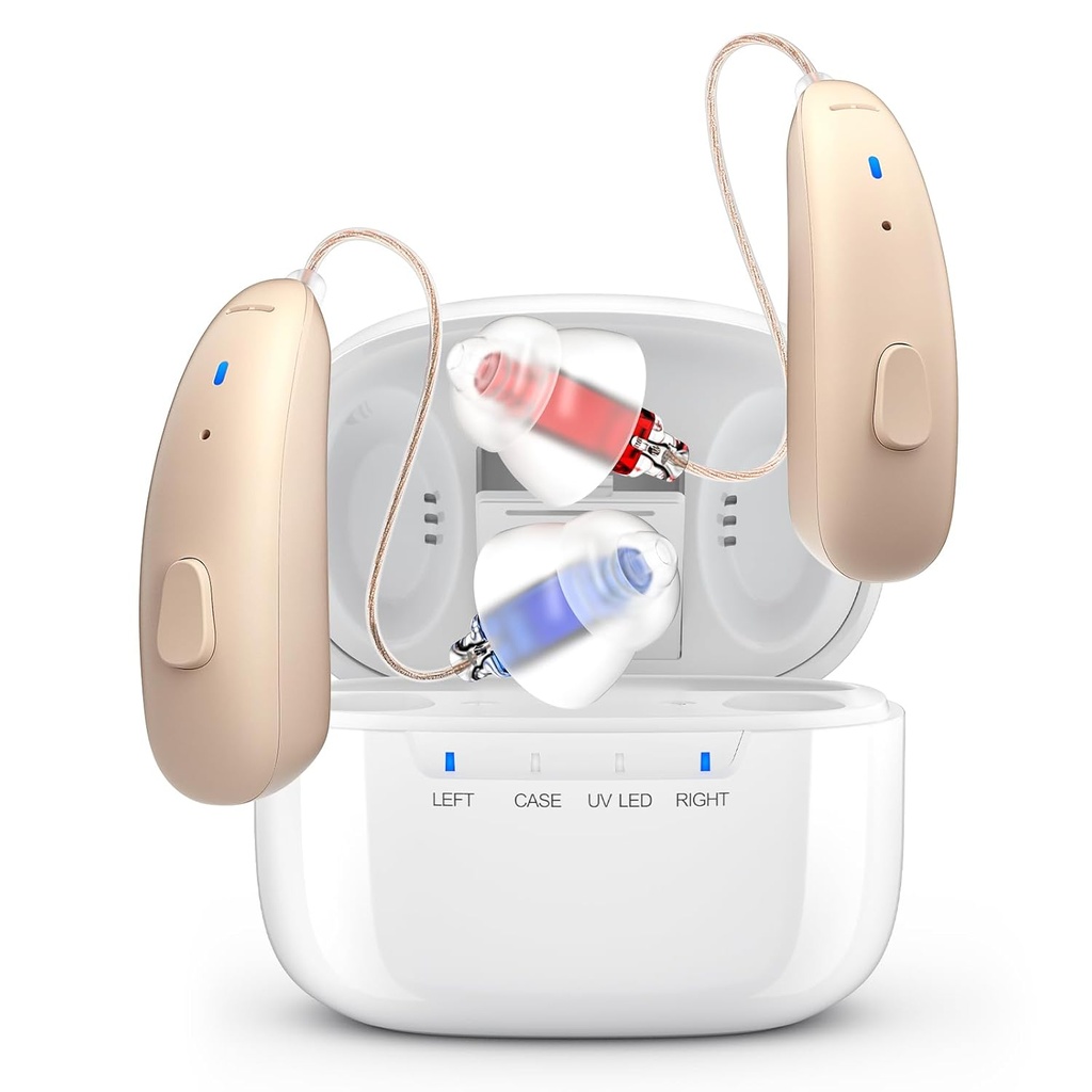 Isıtmalı İşitme Aids for Seniors - Behind-Ear BTE İşitme Kayıpları için Gürültü İptal Edici, Invisible OTC İşitme Amplifier with Şarj Case for Yetişkinler