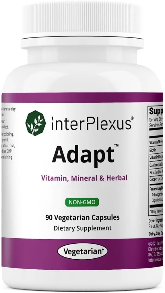 InterPlexus Adapt - Vitamin, Mineral, & Herbal Adrenal Supplement - Gluten Free, Dairy Free, Soy Free - 90 Capsules (90 hizmet)