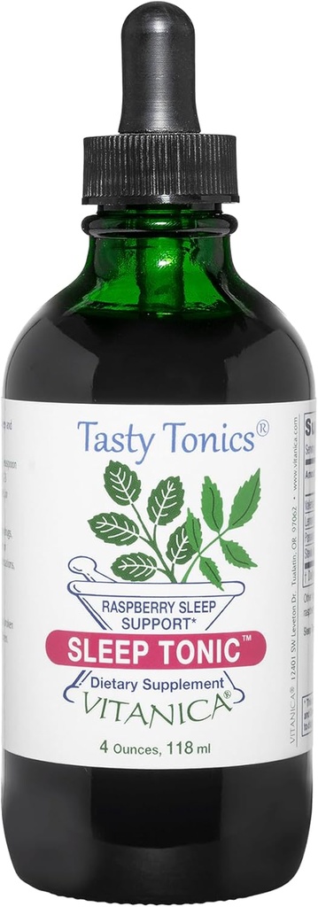 Vitanica Sleep Tonic, Natural Liquid Sleep Aid Supplement, Dr. Formulated, Relaxation and Calm Support for Yetişkinler, Stres Yardımı, Valerian Root, Lemon Balm, Passion Flower, Vegan, 4 Ounce