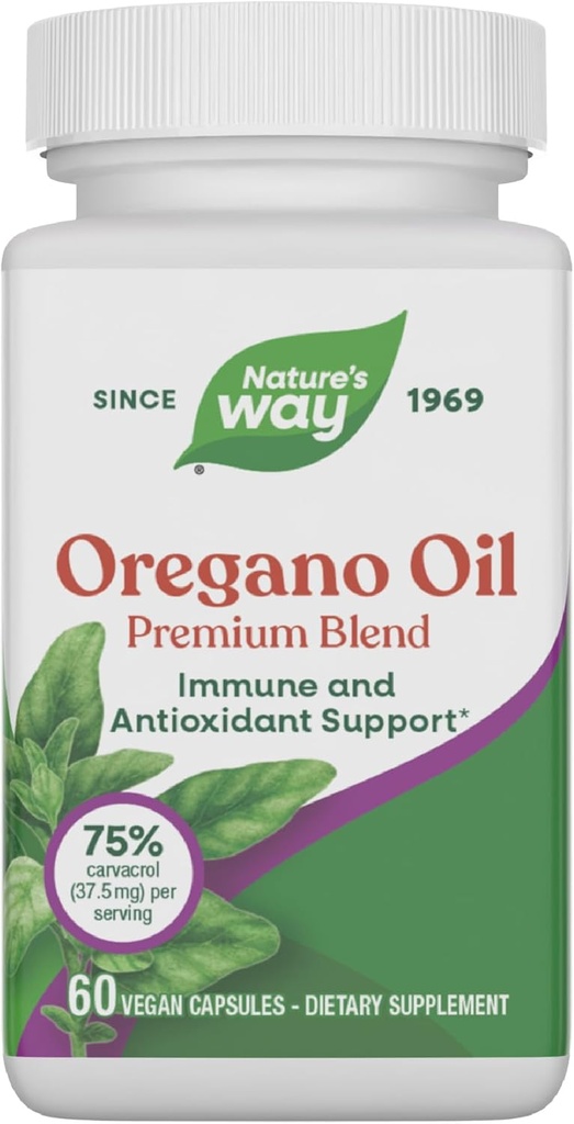 Nature's Way Oregano Oil, Immune and Antioxidant Support Supplement,* 75-85% Carvacrol per Serving, Gluten Free, 60 Vegan Capsules