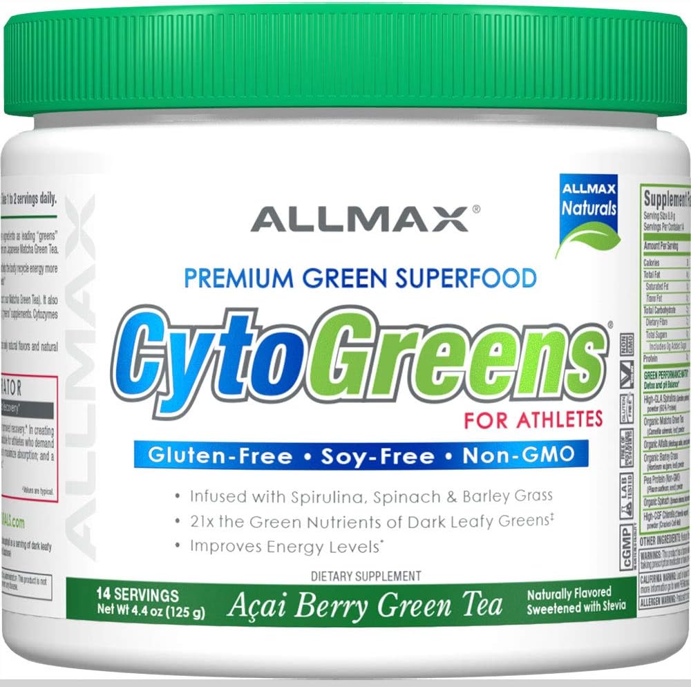 ALLMAX Beslenme - Cytogreens Super Greens Toz, Spirulina, Spinach & Barley Grass, Supports Immune Health and Digestive Function, Vegan Dostu, 125 Grams Toz
