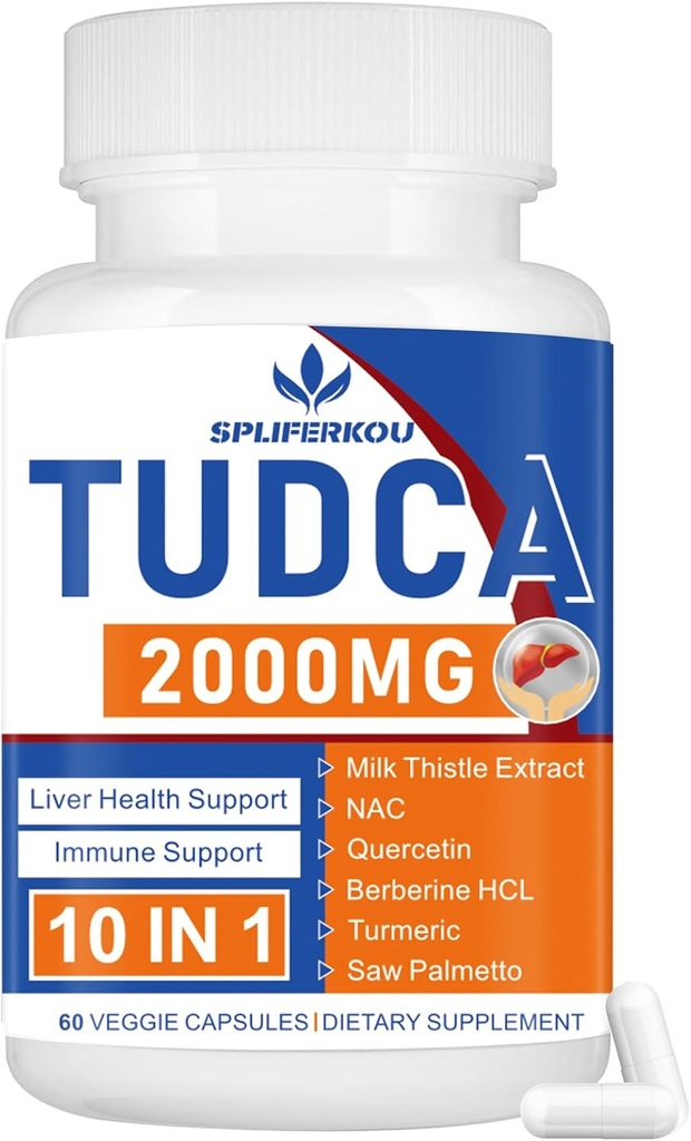 2000 mg Tudca Liver Support Supplement, Tudca Bile Salt ile Süt Butle ve Nac,60 Capsules for 30 Days,Detoxification,Immune System
