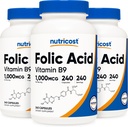 Nutricost Folic Acid (Vitamin B9) 1000 mcg, 240 Capsules (3 Şişe)