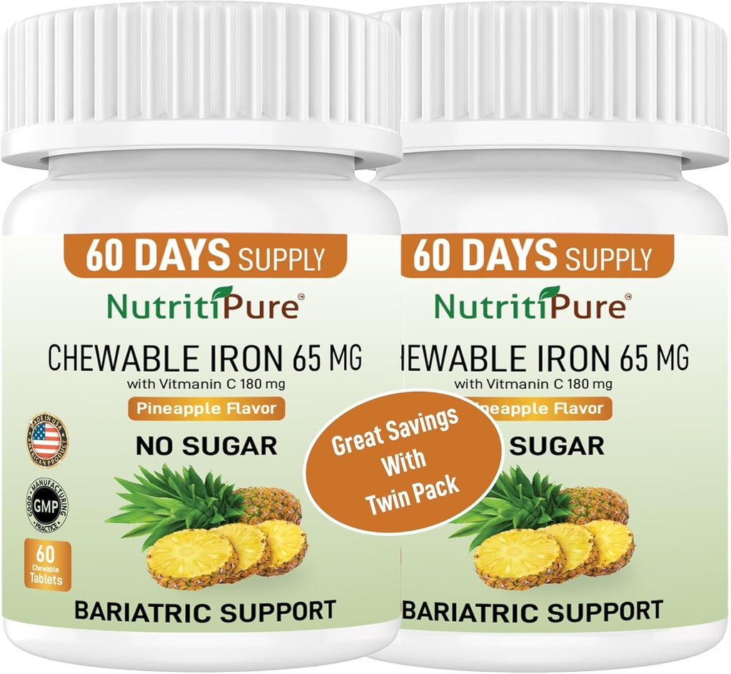 Μασώμενα Iron 65 mg με Βιταμίνη C 180 mg - Δισκίο σε Ανανάς Γεύσης 60 Count (2)