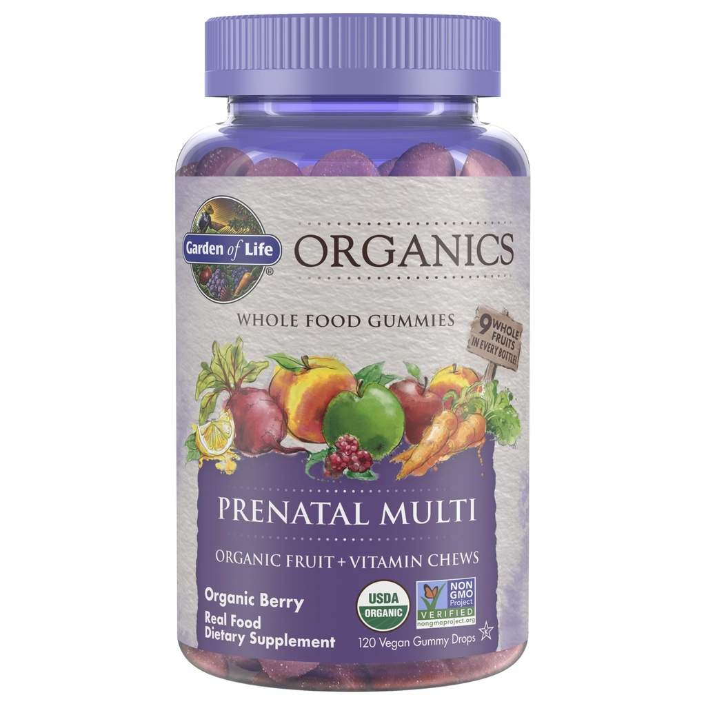 Life Organics Prenatal Gummies Multivitamin with Vitamin D3, B6, B12, C & Folate for Health Fetal Development - Organik, Non-GMO, Gluten-Free, Vegan, Berry Flavor, 30 Day Supply