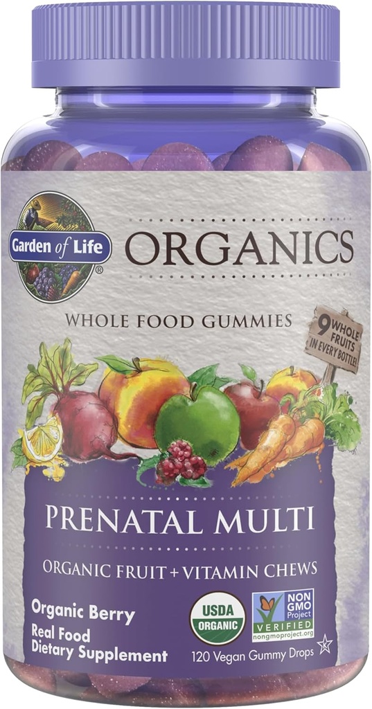 Life Organics Prenatal Gummies Multivitamin with Vitamin D3, B6, B12, C & Folate for Health Fetal Development - Organik, Non-GMO, Gluten-Free, Vegan, Berry Flavor, 30 Day Supply