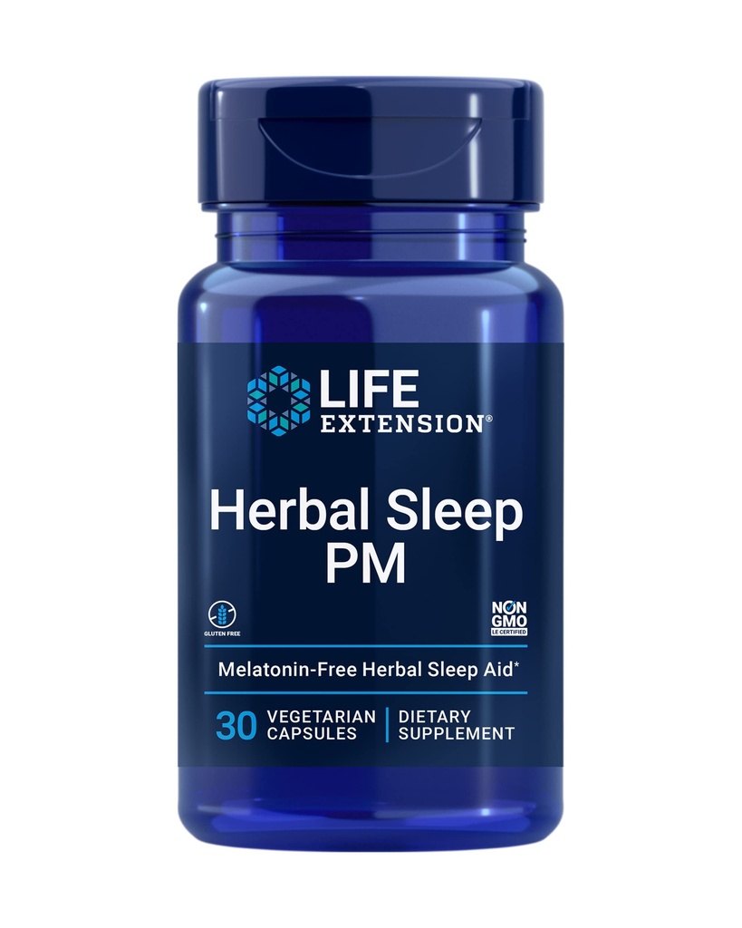 Life Extension Herbal Sleep PM, Lemon Balm, honokiol (Magnolia bark), Chamomile, Sağlıklı Uykuyu, Hormonsuz, melatoninsiz, Gluten Free, Non-GMO, Vegetarian, 30 Capsules