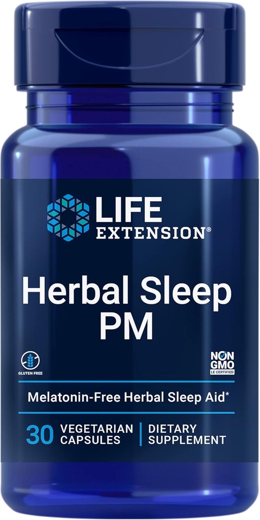 Life Extension Herbal Sleep PM, Lemon Balm, honokiol (Magnolia bark), Chamomile, Sağlıklı Uykuyu, Hormonsuz, melatoninsiz, Gluten Free, Non-GMO, Vegetarian, 30 Capsules
