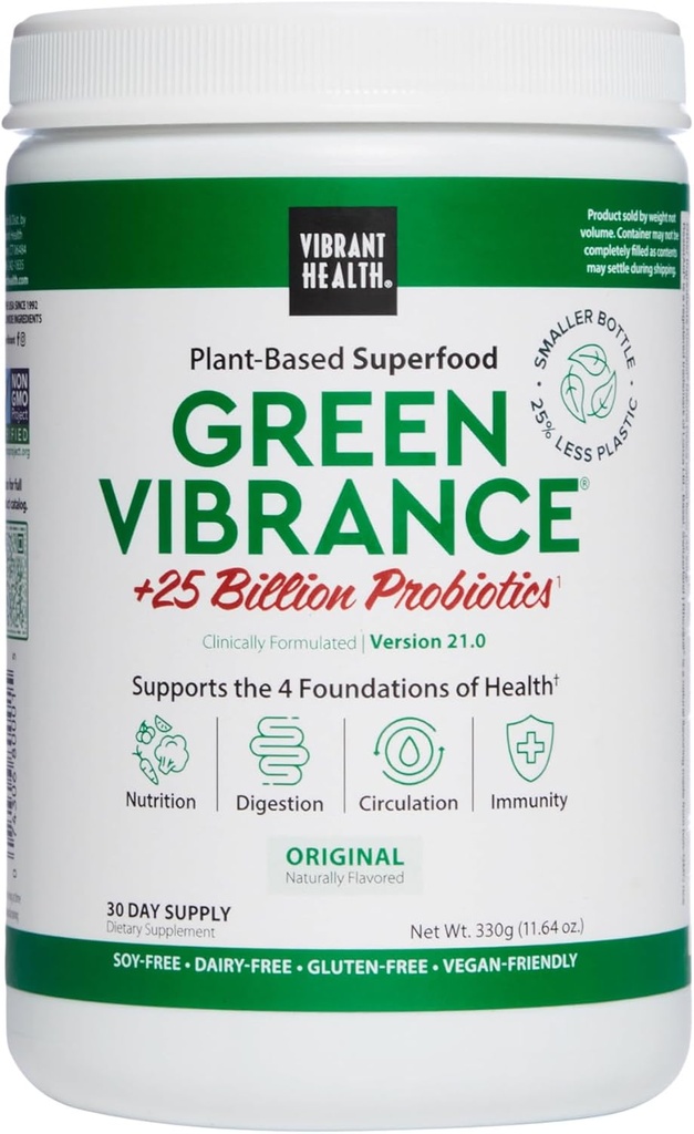 Vibrant Health, Green Vibrance, 65 Plant bazlı Superfoods, 25 Milyar Probiyotikler, Fiber, Adaptogens & Enzymes, 30 Hizmetler