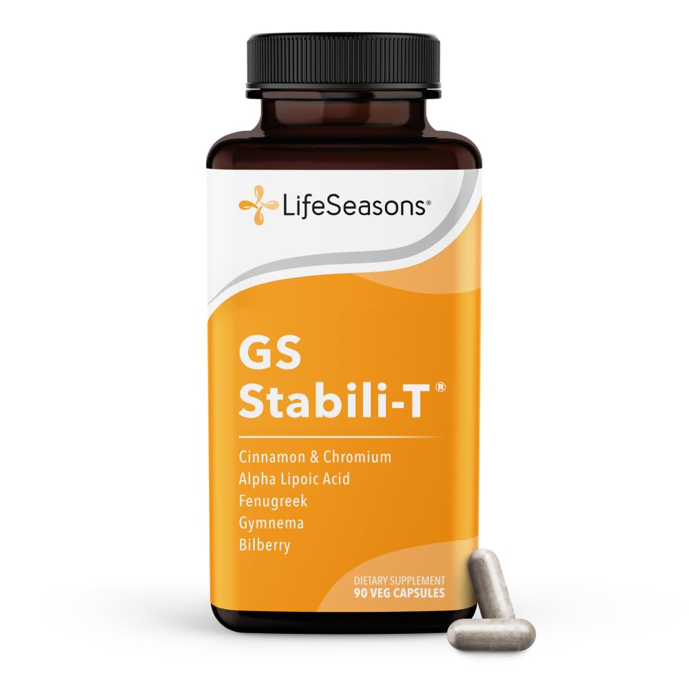 LifeSeasons GS Stabili-T - Blood Sugar Support Supplement - Healthy Circulation & Vision - Maintain Normal Levels - Chromium Cinnamon Gymnema Bilberry & Alpha Lipoic Acid - 90 Capsules