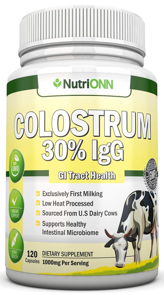 Colostrum - 1000 mg - 120 Capsules -% 30 IgG - Non-GMO US Dairy - First Milking Bovine Colostrum - Low Heat Processed - Great for GI Tract Health - Immune Support - Bone and Muscle Health