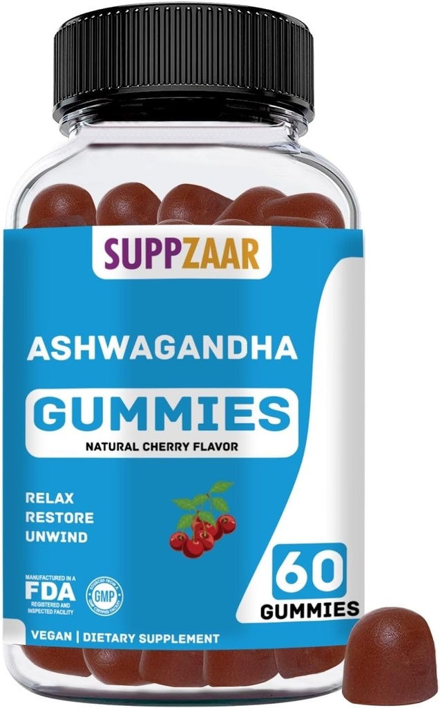 750 mg Ashwagandha Gummies Supplement with Vitamin D & çinko | 60 Servisler | Vegan Gummy, Gluten-Free, Non-GMO & Plant-Based | Sleep, Mood, & Calm