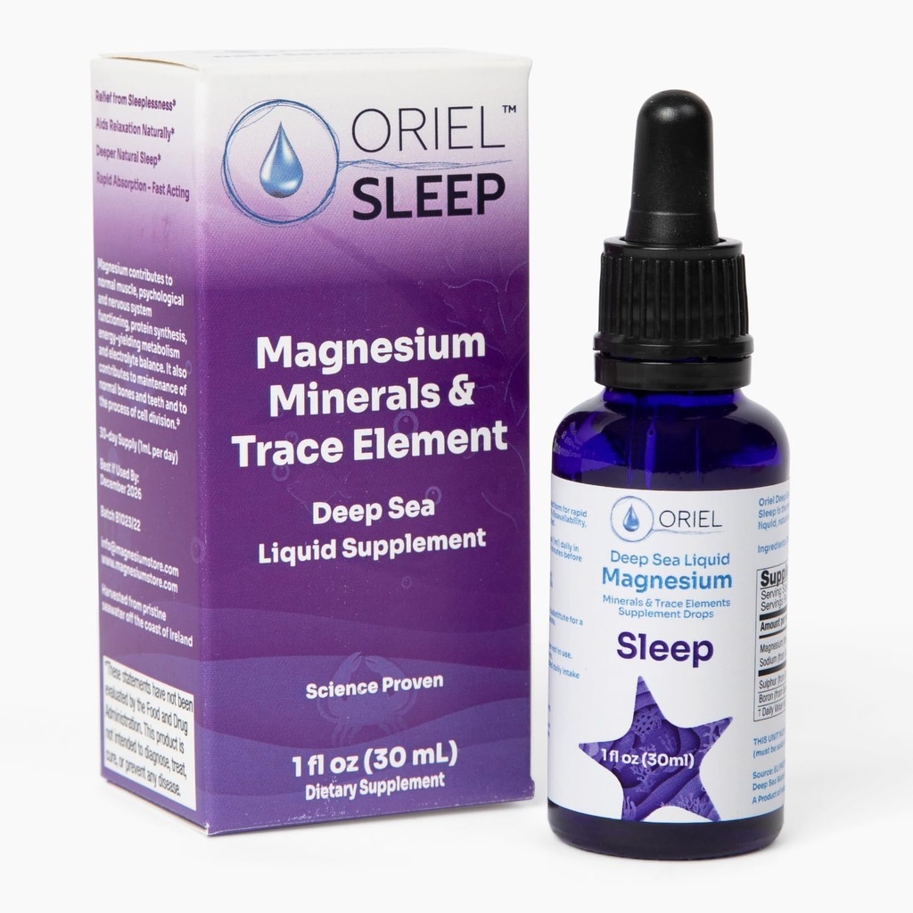 Oriel Liquid Magnezyum Uyku, Hızlı Aborpsiyon, Free Ion, Minerals ve 78 Trace Elements, Natural and Deep Sleep, Relaxation and Calm, 30 ml, 30 Günlük Supply