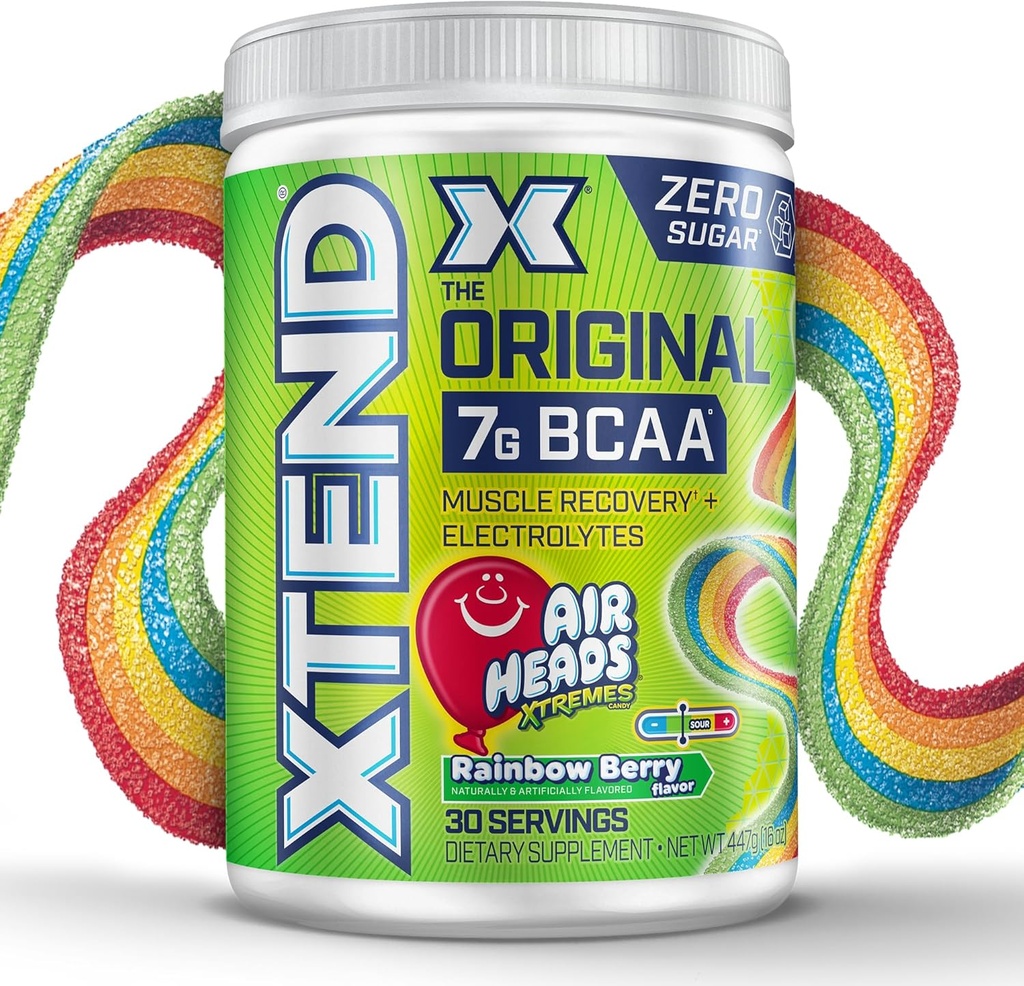 Xtend Original BCAA σκόνης Airheads Rainbow Berry Flavor, 7g BCAA και 2.5g L-Γλουταμίνη, ζάχαρη δωρεάν μετά την προπόνηση μυϊκή αποκατάσταση ποτό με Αμινοξέα για άνδρες και γυναίκες, 30 εξυπηρετούν